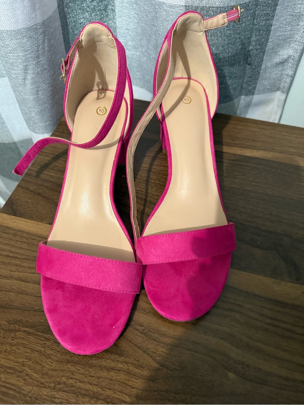 Women’s Fuchsia Ankle-Strap Open-Toe Heels suede